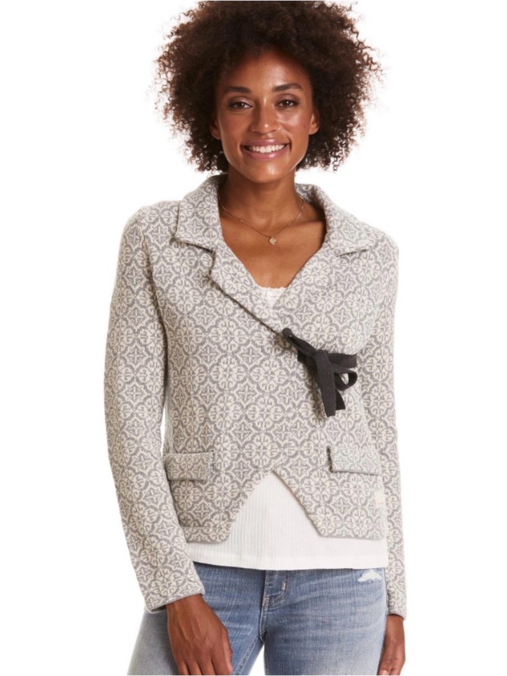 Odd Molly Anthropologie Women's Lovely Knit Jacket with Bow Closure 3/L